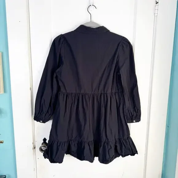 Showpo Collared Button Down Mini Shirt Dress Classic Black Ruffle Hemline Size 2 - Picture 8 of 11